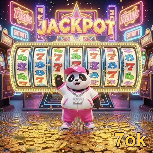 Imagem do slot 'Jackpot Panda' no site 7ok, mostrando um panda e símbolos de jackpot.